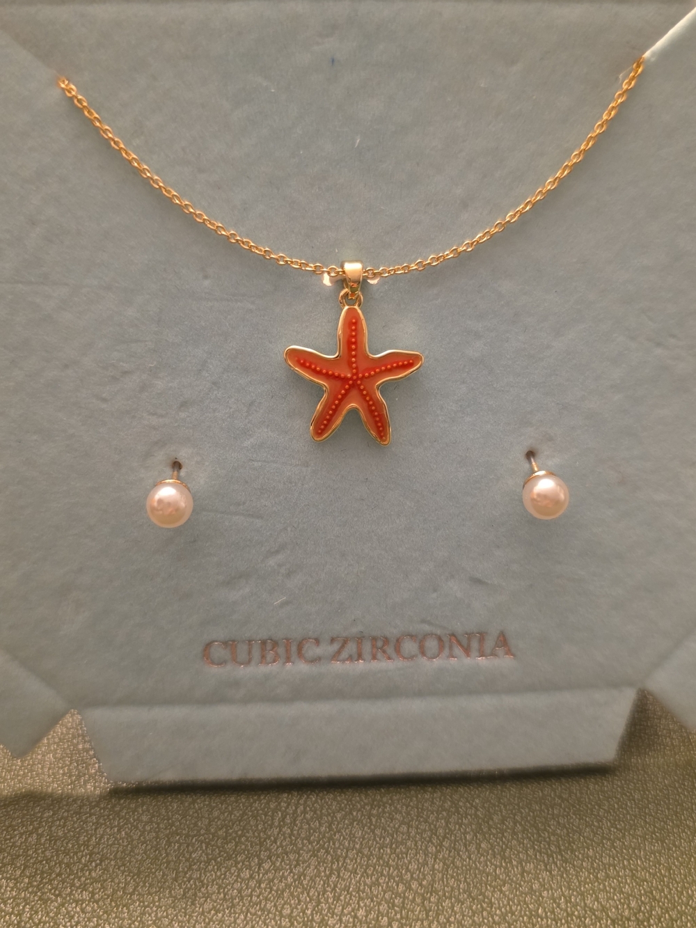 Starfish Pendant Necklace & Earrings Gold Plated Cubic Zirconia Danecraft